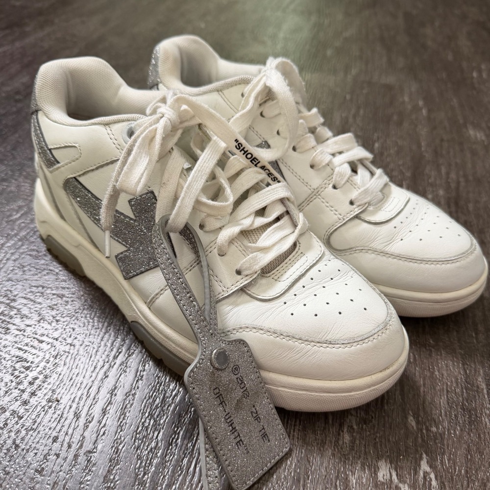 Off-White Out of‎ Office Sneakers Womens White Silver Glitter Low Top Trainers